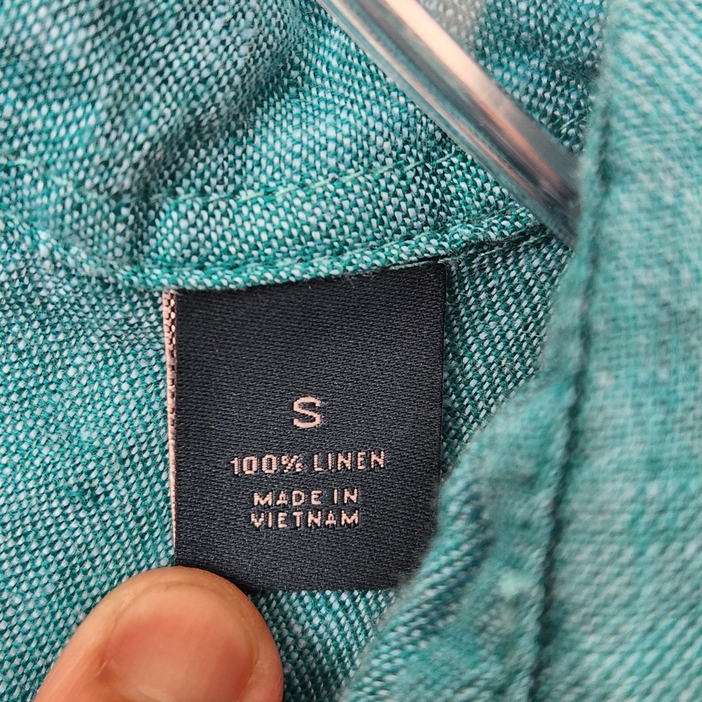 Perry Ellis 100% Linen Short Sleeve Button Down Turquoise  Shirt Mens S - Picture 9 of 12